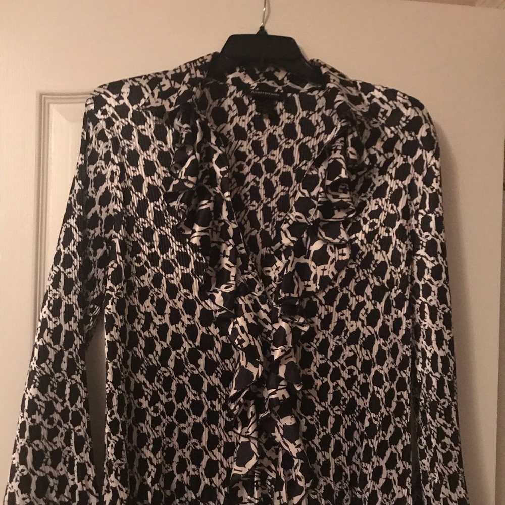 Satin black/white ruffle bell sleeve shirt